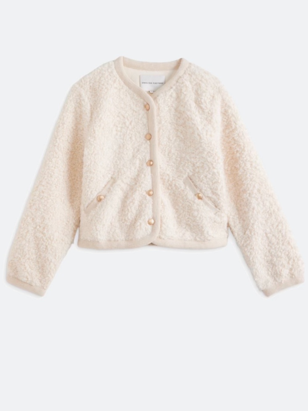 English Factory Bouclé Cardigan Jacket in Cream